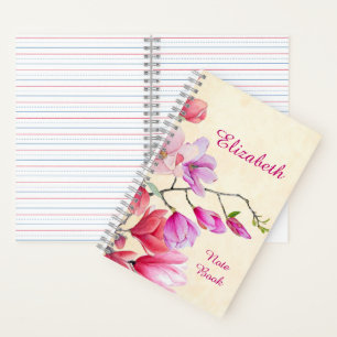 Pink Magnolia Watercolor Personalised Notebook