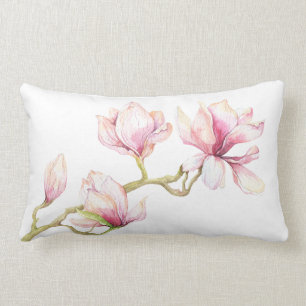 Pink Magnolia Watercolors Illustration Lumbar Cushion