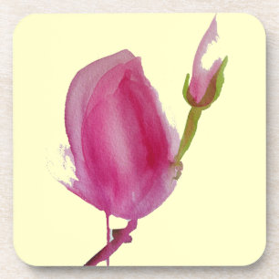 Pink Magnolia watercolour flower art Coaster