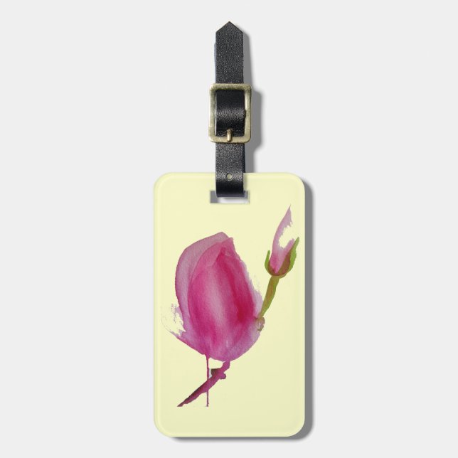Pink Magnolia watercolour flower art Luggage Tag (Front Vertical)