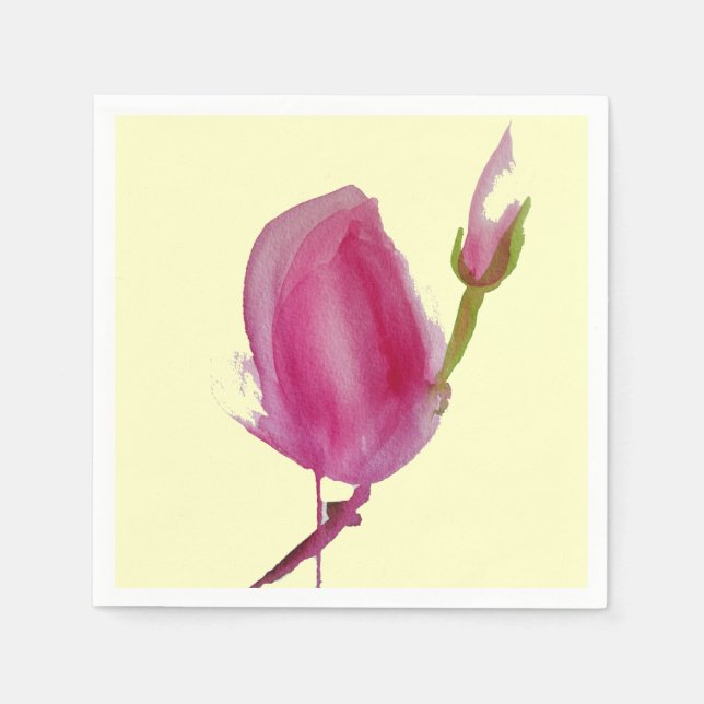 Pink Magnolia watercolour flower art Napkin (Front)