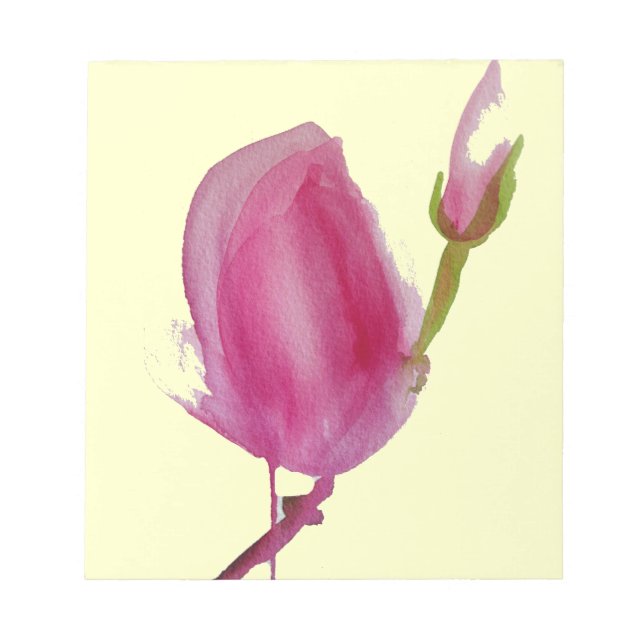 Pink Magnolia watercolour flower art Notepad (Front)