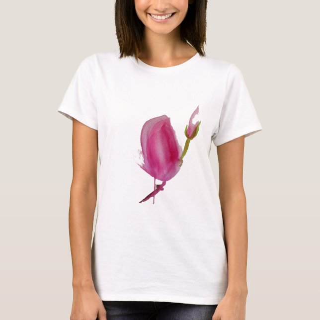 Pink Magnolia watercolour flower art T-Shirt (Front)