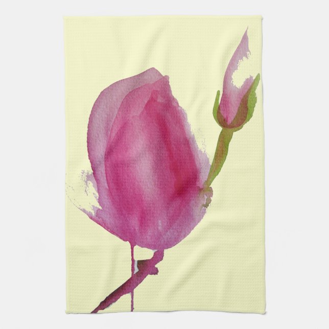 Pink Magnolia watercolour flower art Tea Towel (Vertical)