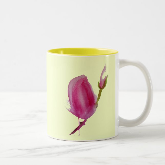 Pink Magnolia watercolour flower art Two-Tone Coffee Mug (Right)
