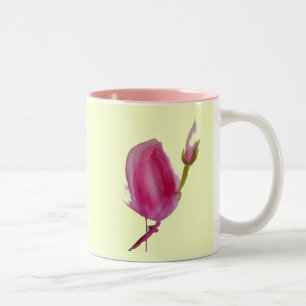 Pink Magnolia watercolour flower art Two-Tone Coffee Mug
