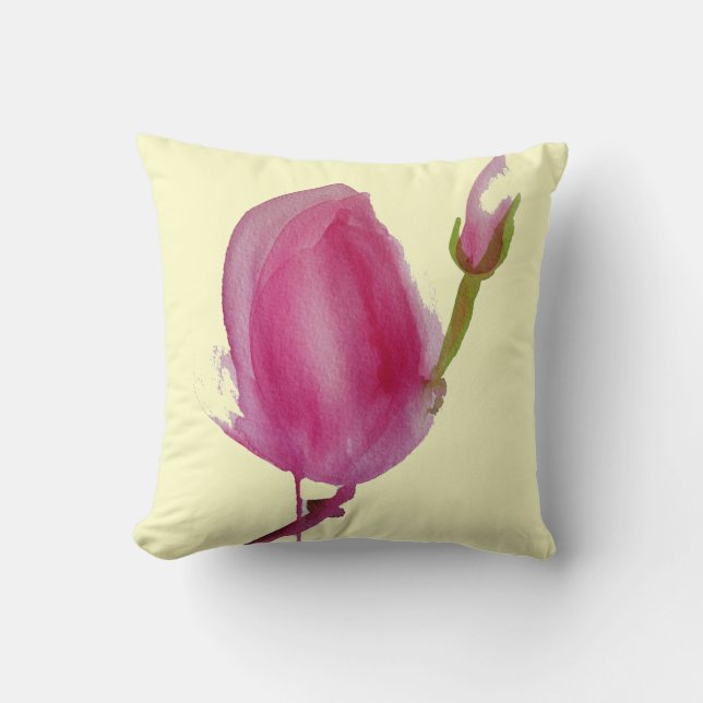 Pink Magnolia watercolour flower original art Cushion (Front)