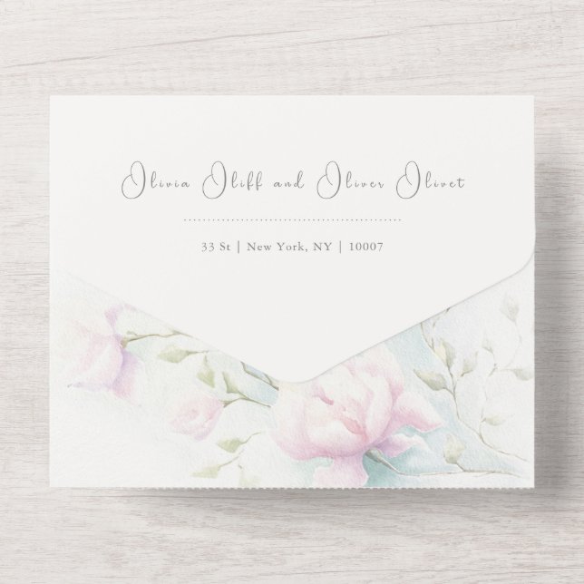 Pink Magnolia Wedding  All In One Invitation (Back)