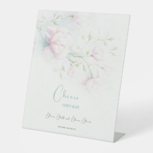 Pink Magnolia Wedding Cheers Open Bar Pedestal Sign