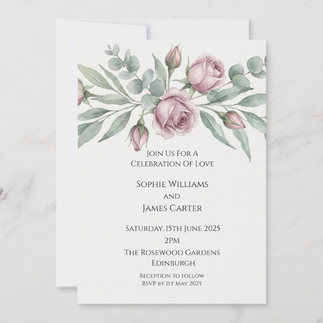 Pink Magnolia Wedding Invitation (Front)