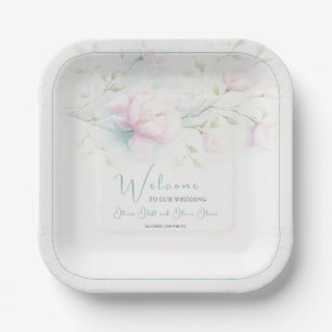 Pink Magnolia Wedding Welcome Paper Plate