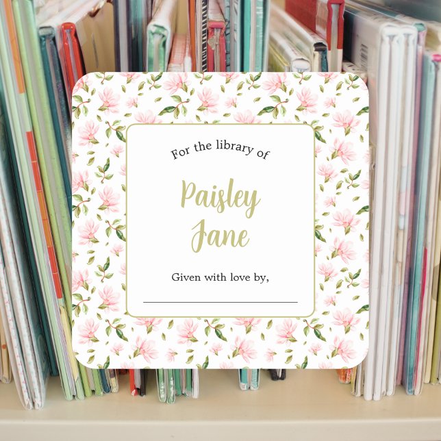 Pink Magnolias baby shower bookplate sticker (Creator Uploaded)