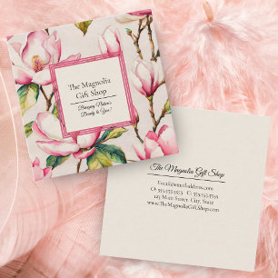 Pink Magnolias Floral Pattern  Square Business Card