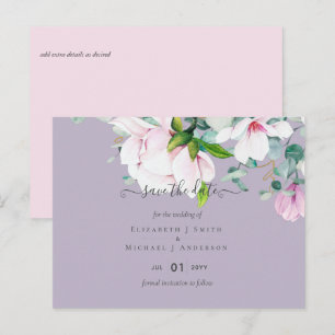 Pink Magnolias Lilac Eucalyptus Wedding Save Dates Postcard