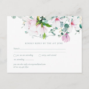 Pink Magnolias Sage Eucalyptus Wedding rsvp Postc Postcard
