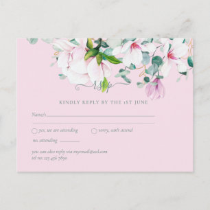 Pink Magnolias Sage Eucalyptus Wedding rsvp Postc Postcard