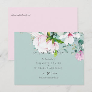 Pink Magnolias Sage Eucalyptus Wedding Save Dates Postcard