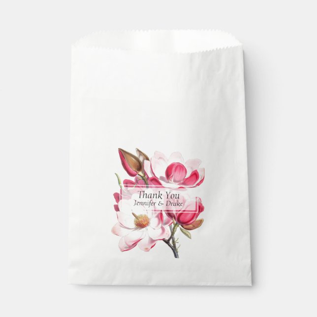 Pink Magnolias Wedding Favour Bag (Front)