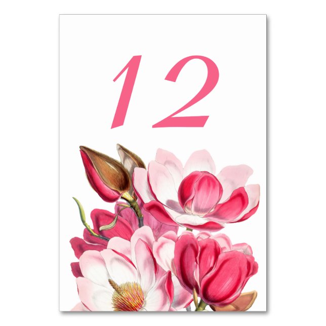 Pink Magnolias Wedding Table Number Card (Front)