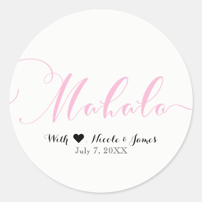 Pink MAHALO Thank You Hawaiian Luau White Favour Classic Round Sticker (Front)
