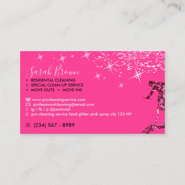 Pink Maid Cleaning Boss Sparkle Janitorial Business Card (Back)
