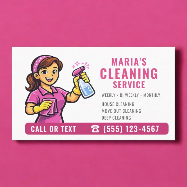 Pink Maid House Cleaning Service Business Card (Creator Uploaded)