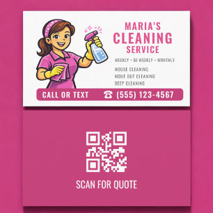 Pink Maid House Cleaning Service QR Code Business Card