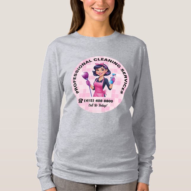 Pink Maid Janitorial Cleaning Service Uniform T-Shirt (Front)