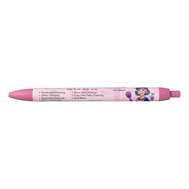 Pink Maid Janitorial Lady House Cleaning Service Black Ink Pen (Front)