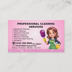 Pink Maid Janitorial Lady House Cleaning Service Business Card