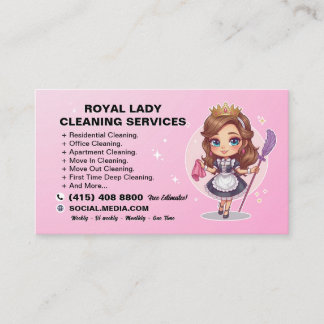 Pink Maid Janitorial Lady House Cleaning Service Business Card