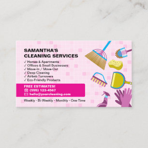 Pink Maid Janitorials Lady House Cleaning Service Business Card