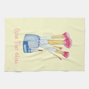 Pink make up brushes with lipstick for beautician tea towel