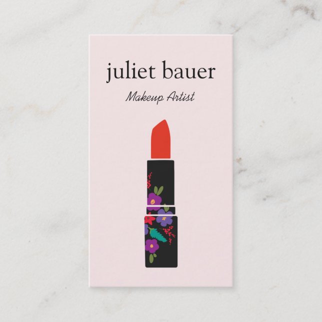 Pink Makeup Artist Floral Lipstick Logo Beauty Business Card (Front)