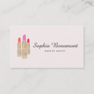 Pink Makeup Artist Gold Sequin Lipstick Beauty Business Card