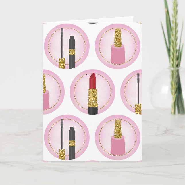 Pink Makeup Cosmetics Pattern Cosmetology Card (Front)