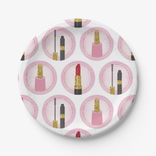 Pink Makeup Cosmetics Pattern Cosmetology Paper Plate