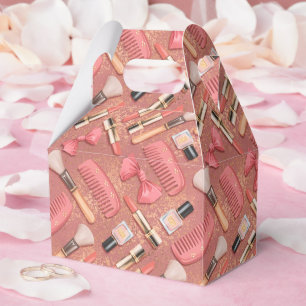 Pink Makeup Cosmetics Pattern Glitter  Favour Box