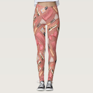 Pink Makeup Cosmetics Pattern Glitter  Leggings