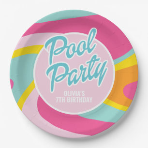 Pink Malibu Beach Palm Pool Party Birthday Paper Plate