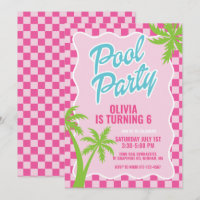 pink malibu check pool party birthday