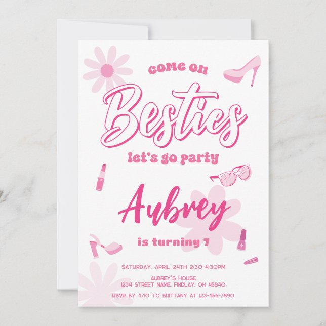 Pink Malibu Come on Besties Birthday Party Any Age Invitation (Front)