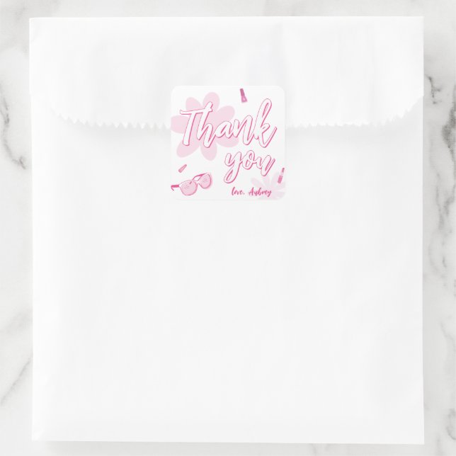 Pink Malibu Come on Besties Birthday Thank You Square Sticker (Bag)