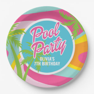 Pink Malibu Pool Party Birthday Paper Plate