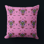Pink Mandala Blossom" Cushion<br><div class="desc">Infuse your home with a burst of color with this vibrant pink throw pillow. Featuring an intricate dark mandala design on a bold magenta background,  this high-quality pillow offers a stylish bohemian touch and modern geometric charm to any room."</div>