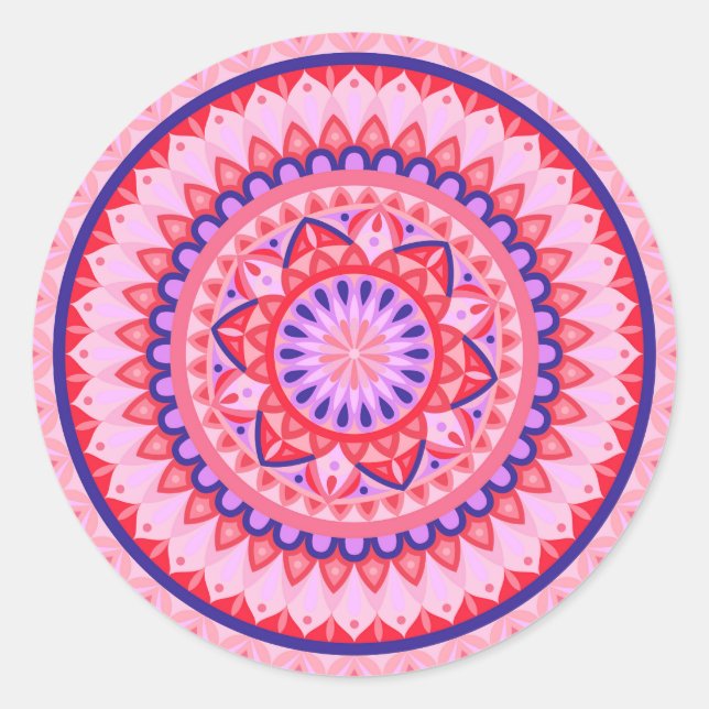 Pink Mandala Boho Vibrant Geometric Pattern Decal Classic Round Sticker (Front)