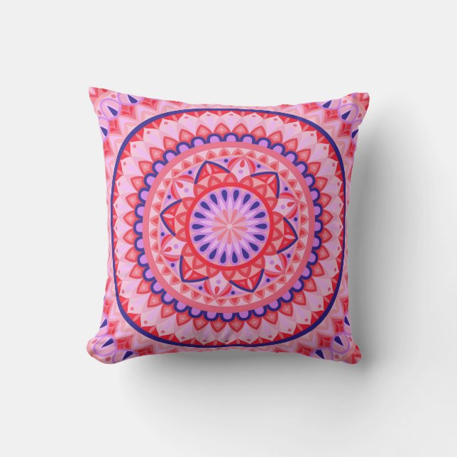 Pink Mandala Boho Vibrant Geometric Pattern Love Cushion (Front)
