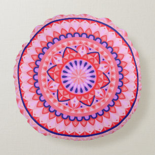 Pink Mandala Boho Vibrant Love Geometric Pattern Round Cushion