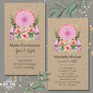 Pink Mandala Crystals Flower Energy Yoga Reiki Spa Business Card