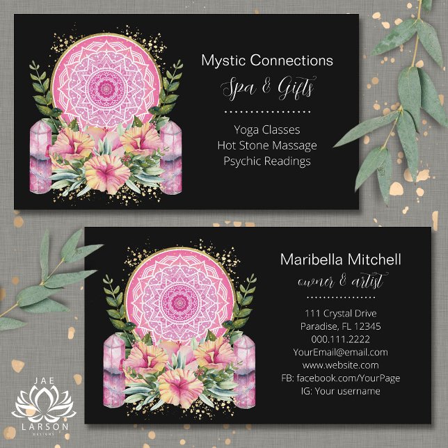 Pink Mandala Crystals Flower Energy Yoga Reiki Spa Business Card (Creator Uploaded)